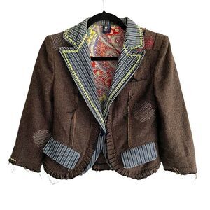 Vintage That’s It Boho Button Front Blazer Patches Brown S